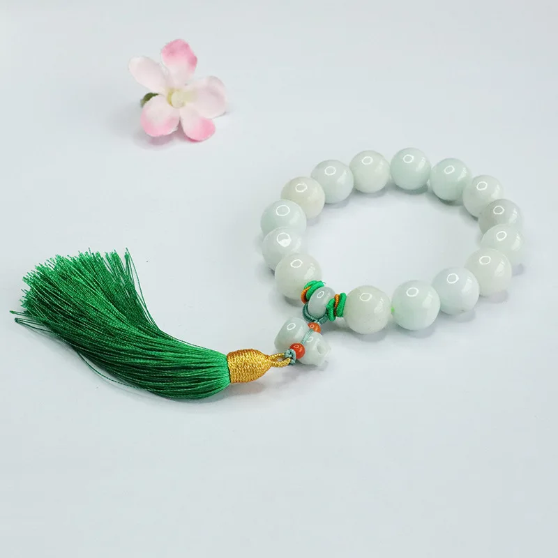 Húyù Qīnglíng(葫玉清铃) · Hetianara — Natural Burmese Jade Bracelet | Gourd Tassel · Handheld Strand · Ethnic Style · Unisex Fine Jewelry 5 kf S0214205a58e9437b8d34deaea05e712bl