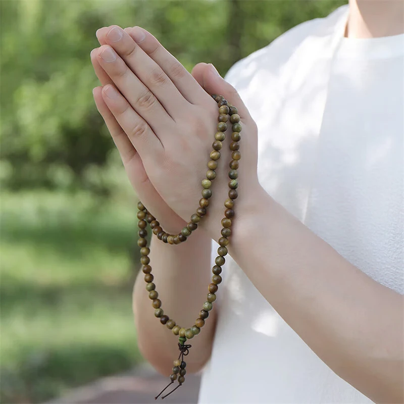 香曜梵契·ZenGift — Natural Green Sandalwood Mala Bracelet | 108 Beads · Verawood Elastic Strand · Meditation & Health Jewelry 6 kf S3e7cd4647dd84804b7d15b87d624fe0aA