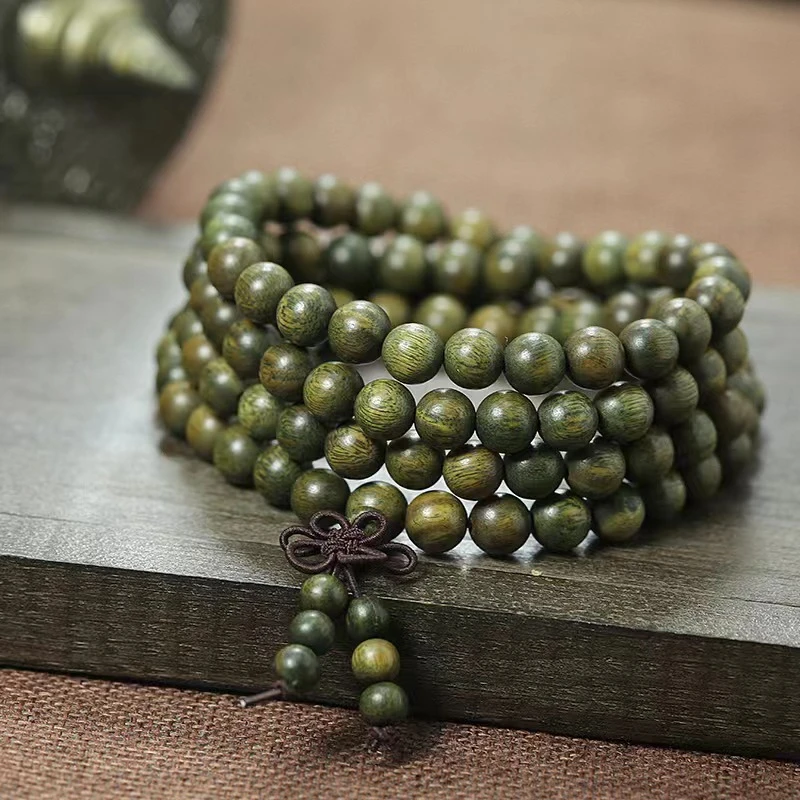 香曜梵契·ZenGift — Natural Green Sandalwood Mala Bracelet | 108 Beads · Verawood Elastic Strand · Meditation & Health Jewelry 14 kf S753d681127f24af0bf091c256953658ea