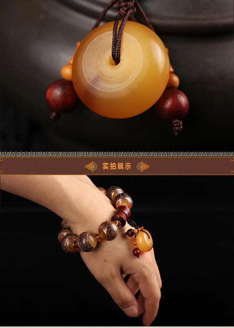 金曜角契·HornRoot — Dragon Blood Golden Bamboo Bracelet | 20mm Beads · Yak Horn Inlay · Religious Wedding Jewelry for Lovers 7 kf S9ae7193d46904ca9a95a08b3f1912f18Q