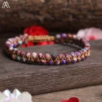 澈岚织·AMAZETSH Fluorite Bracelet — N0799 | 4mm Rainbow Fluorite · African Turquoise · Ocean Jasper · Braided Strand · Mood Tracker