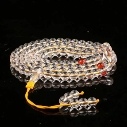 溯石·RetroLith Clear Quartz Mala — 108 Beads | Brazilian Rock Crystal · Yoga & Meditation Edition