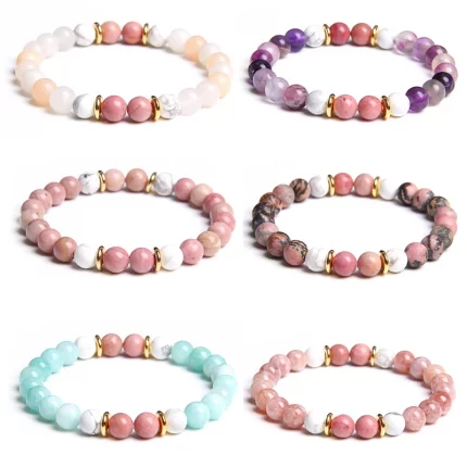 澈曜玫映·VINSWET Mixed Crystal Bracelet — FD1725 Trendy Edition | Pink Quartz · Rhodochrosite · Amethyst · Howlite · Handmade 8mm Beads for Women
