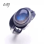 Yǔyǐn Lánguāng(羽隐蓝光) · Norbu — Feather Labradorite Wedding Ring | S925 Sterling Silver · Blue Gemstone · Women’s Classic Fine Jewelry
