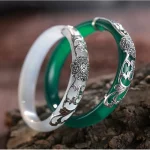 Yùyín Huāyùn(玉银花韵) · Moonara — BOCAI S925 Silver & Jade Bracelet | Natural Agate Chalcedony · Animal Motif · IGI Certified · Fine Jewelry for Women