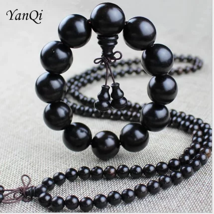 檀曜梵契·EbonyZen — Natural Ebony Buddhist Mala Bracelet | 108 Beads · Yoga Meditation · Black Sandalwood Jewelry for Women