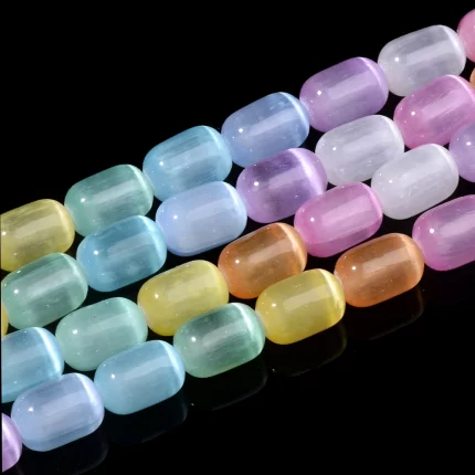 澈曜彩鼓·Rainbow Selenite & Calcite Drum Beads — DIY Jewelry Edition | Pastel Cylindrical Semi-Precious Stones · Loose Beads for Bracelet & Necklace Making
