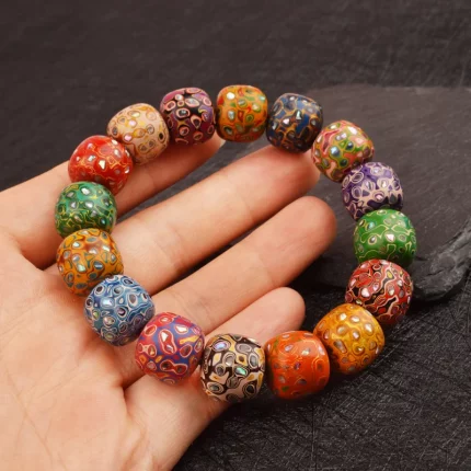 曜藏拾彩·Treazure — Natural Lacquer Multi-Treasure Bracelet | 1.4cm Old Style Beads · Handmade Ethnic Strand