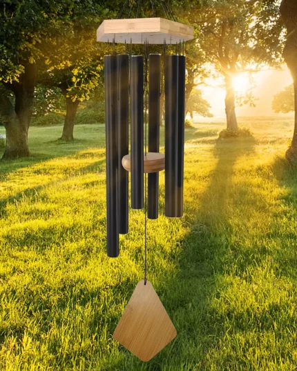Hēiyǐn Jìyǐng（黑隐寄影） · Sangbu — 30" Deep Tone Wind Chimes | Black Matte Aluminum · Beech Wood Memorial Gift for Garden & Home Décor