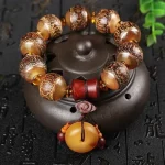 金曜角契·HornRoot — Dragon Blood Golden Bamboo Bracelet | 20mm Beads · Yak Horn Inlay · Religious Wedding Jewelry for Lovers - Image 6