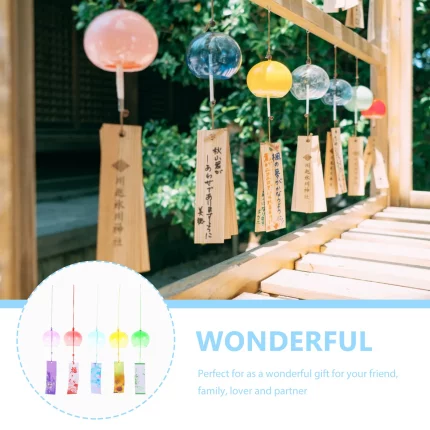 Yīngyǐn Huājìng（樱隐花境） · Sangbu — Japanese Sakura Glass Wind Chimes | 5-Piece Stained Glass Set · Hanging Patio & Window Ornaments for Home & Garden Decor