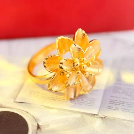 Jīnxiāng Huāyǐ（金香花仪） · Norbu — Floral Gold Ring | 9999 Pure 24K Gold · Adjustable · Sculptural Luxury Jewelry for Women