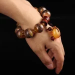 金曜角契·HornRoot — Dragon Blood Golden Bamboo Bracelet | 20mm Beads · Yak Horn Inlay · Religious Wedding Jewelry for Lovers - Image 3