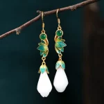 Yùlán Huāyǐ（玉兰花仪） · Norbu — Retro Yulan Flower Earrings | Enamel Craft · Imitation Hotan Jade · Ethnic Drop Jewelry for Women - Image 2