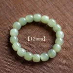 Qīngyù Sùguāng（清玉素光) · Hetianara — Natural Hetian Jade Bracelet | 12mm Round Beads · Light Luxury Fashion Jewelry for Women
