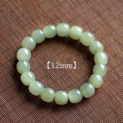 Qīngyù Sùguāng（清玉素光) · Hetianara — Natural Hetian Jade Bracelet | 12mm Round Beads · Light Luxury Fashion Jewelry for Women