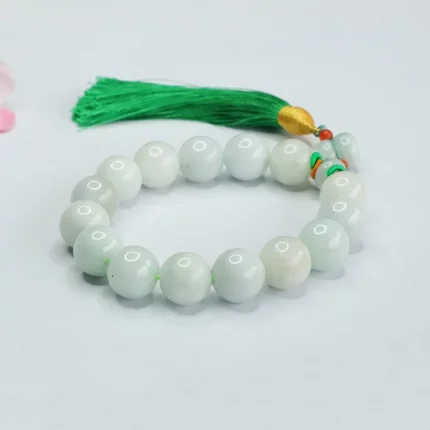 Húyù Qīnglíng（葫玉清铃) · Hetianara — Natural Burmese Jade Bracelet | Gourd Tassel · Handheld Strand · Ethnic Style · Unisex Fine Jewelry