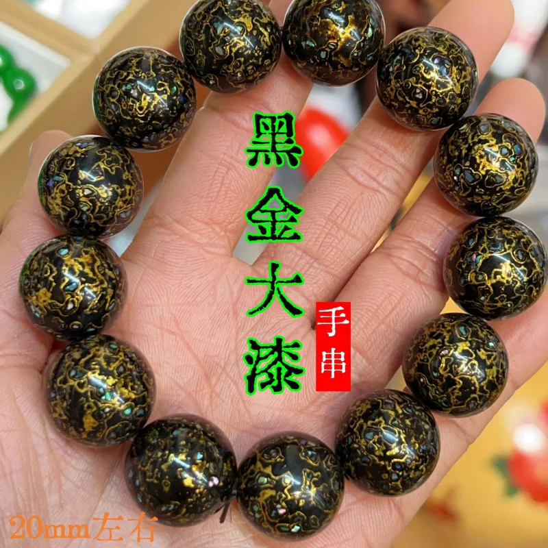 kf-S576a610593d24f15ab68cf1daed1d50eT 黯曜螺晖·Lacquessence — Black Gold Lacquer Bracelet with Inlaid Snail & Buddha Paint | Non-Heritage Artisan Edition · Unisex Ethnic Jewelry - Image 1