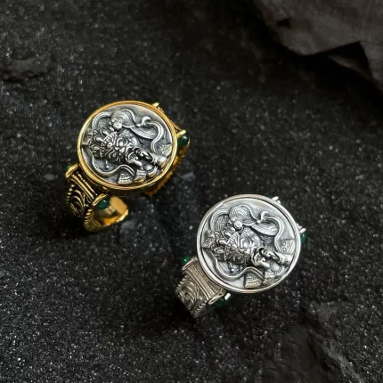 Lóngwén Cǎodiǎn（龙纹草点） · Norbu — Dragon Motif China-Chic Ring | Copper Alloy · Green Enamel Drip · Retro Straw Pattern · Unisex Fashion Jewelry