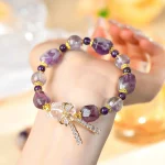 Natural Phantom Amethyst White Bear Bowknot Women Romantic Dreamy Purple Bracelet - Image 2