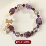 Natural Phantom Amethyst White Bear Bowknot Women Romantic Dreamy Purple Bracelet - Image 6
