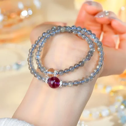 曜隐双环·Labradorite & White Amethyst Bracelet — Double Circle Petite Design | Ethnic Style · Beginner-Friendly Gift