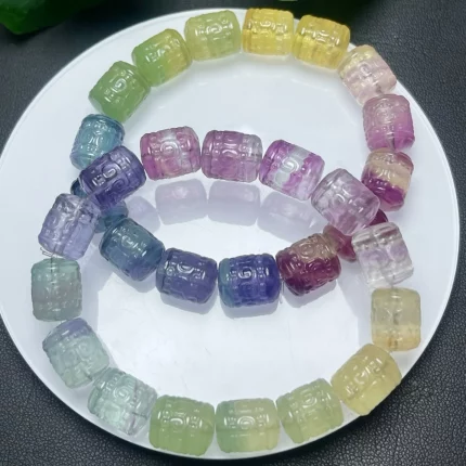 璇隐纹环·Fengbaowu Rainbow Fluorite Bracelet — Barrel Beads | Reiki Healing Strand · Fashion Jewelry Gift for Women