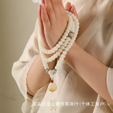 素曜多环·CircleRoot — White Jade Bodhi Multi-Circle Bracelet | 108 Beads · Handheld Mala · Unisex Vintage Strand