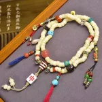 Huángyóu Fǎlián（黄油法链) · Adorn — Tibetan Rosary Pendant | 108 Yellow Chicken Grease Bone Beads · White Bone · Yanyuan Agate · Vintage Circle Amulet