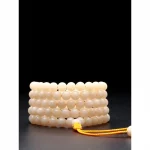 素曜圆契·WeatherRoot — Natural White Jade Bodhi Bracelet | 108 Beads · Weathered Finish · Ethnic Wenwan Jewelry for Men & Women