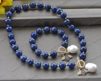 曜蓝灵珮·Z11996 Necklace & Bracelet Set — MCT·STAR | 12mm Lapis Lazuli with Insect Pearl Pendant · Tianjin Classic Edition