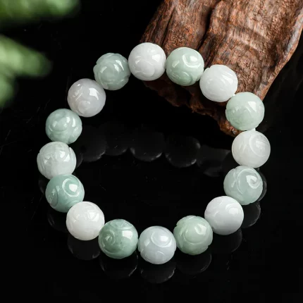 Lóngzhū Qīngyù（龙珠清玉) · Hetianara — Natural Myanmar A-grade Jadeite Dragon Pearl Bracelet | Carved Jade Handchain · CNAS Certified · Classic Unisex Fine Jewelry