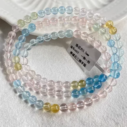 澜映晨曦·Morgaviva — 3-Lap Colorful Morganite Bracelet | 6.2mm Round Beads · Unisex Anniversary Jewelry