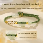 Píng'ān Liánhuā（平安莲华) · UMQ — Hetian Jade Peace Knot Bracelet | Handmade Adjustable Cord · Oriental Romantic Aesthetic · Birthday Gift for Women