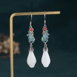 Yùlán Huāyǐ（玉兰花仪） · Norbu — Retro Yulan Flower Earrings | Enamel Craft · Imitation Hotan Jade · Ethnic Drop Jewelry for Women - Image 3