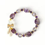 Natural Phantom Amethyst White Bear Bowknot Women Romantic Dreamy Purple Bracelet - Image 5