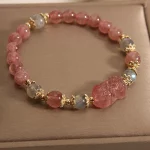 Strawberry Quartz Bracelet — Pixiu Peach Blossom Edition | Fine Romantic Crystal Jewelry for Women