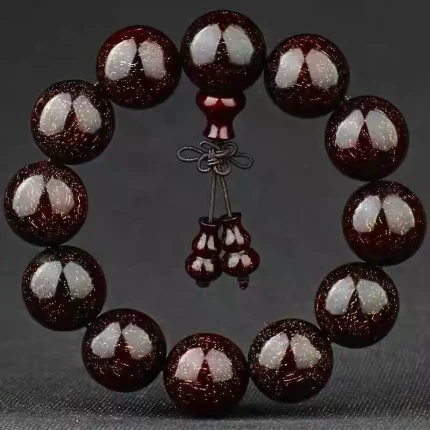 曜檀映影·Zitanlite — Imitation Small Leaf Red Sandalwood Bracelet | Buddhist Beads · Vintage Unisex Strand · IN Origin