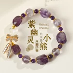 Natural Phantom Amethyst White Bear Bowknot Women Romantic Dreamy Purple Bracelet - Image 7