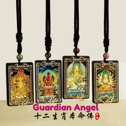 Zakilam Benming · Adorn — Tibetan Thangka Pendant Necklace | Eight Guardian Zodiac Buddhas · Black Sandalwood · Hand-woven Rope · Unisex Peace Amulet Jewelry